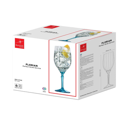 535ml Blue Florian Red Wine Glasses - Pack of Six
