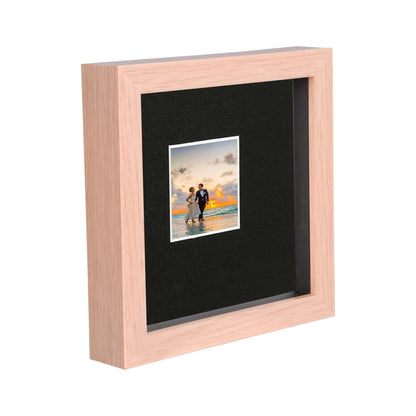 6" x 6" Light Wood 3D Deep Box Photo Frame - with 2" x 2" Mount