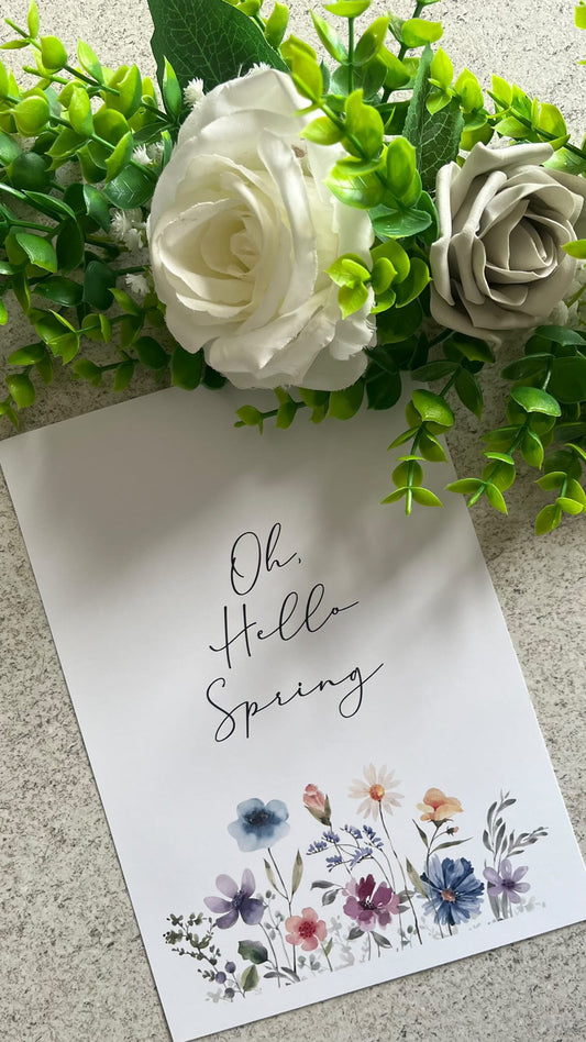 Oh Hello Spring Floral Border Spring Easter Seasonal Wall Home Decor Print