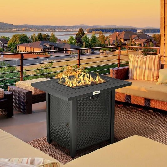 Rattan-style Propane Gas Fire Pit Table with 50