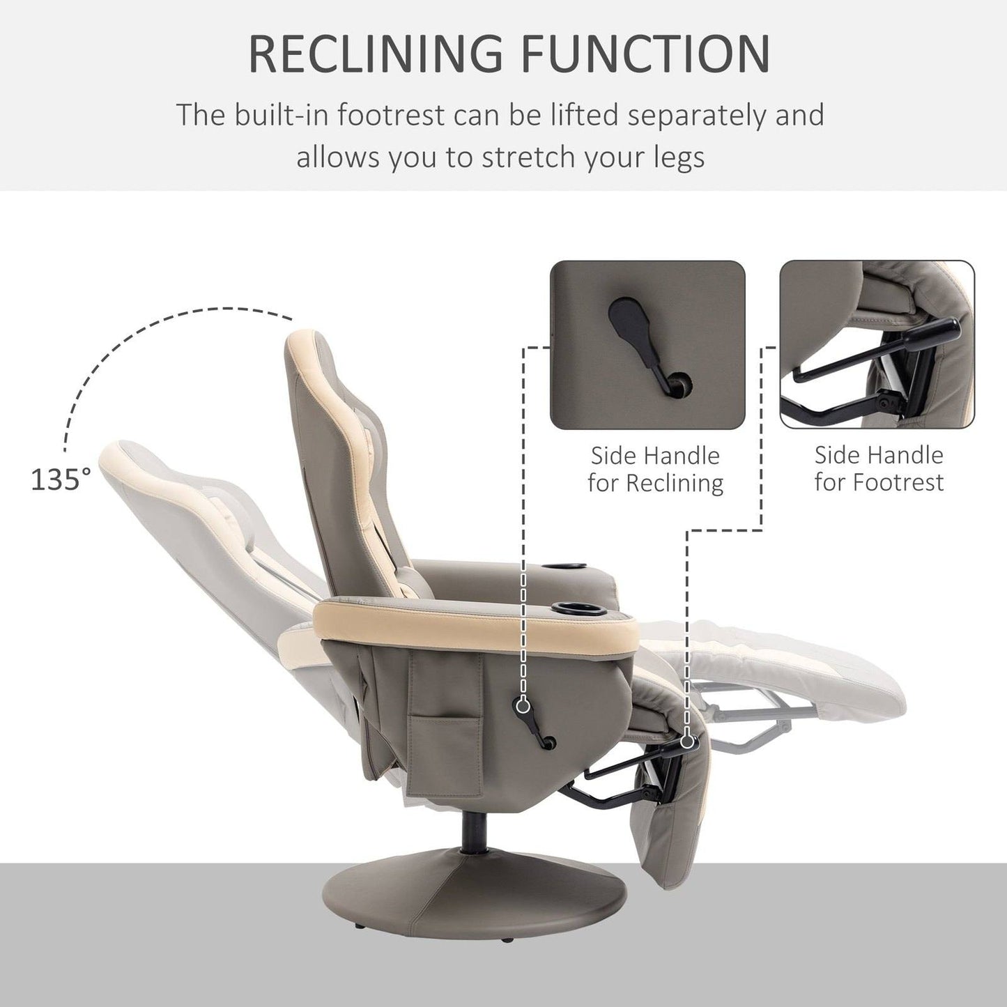 Manual Recliner Armchair PU Leather Lounge Chair w/ Adjustable Leg Rest