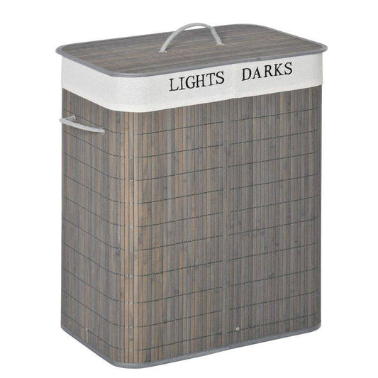 100L Two-Compartment Wooden Laundry Basket With Flip Lid And Handles ? Grey