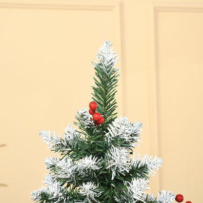 6FT Artificial Christmas Tree Foldable Feet Xmas Pencil Tree with Red Berries and Pinecones