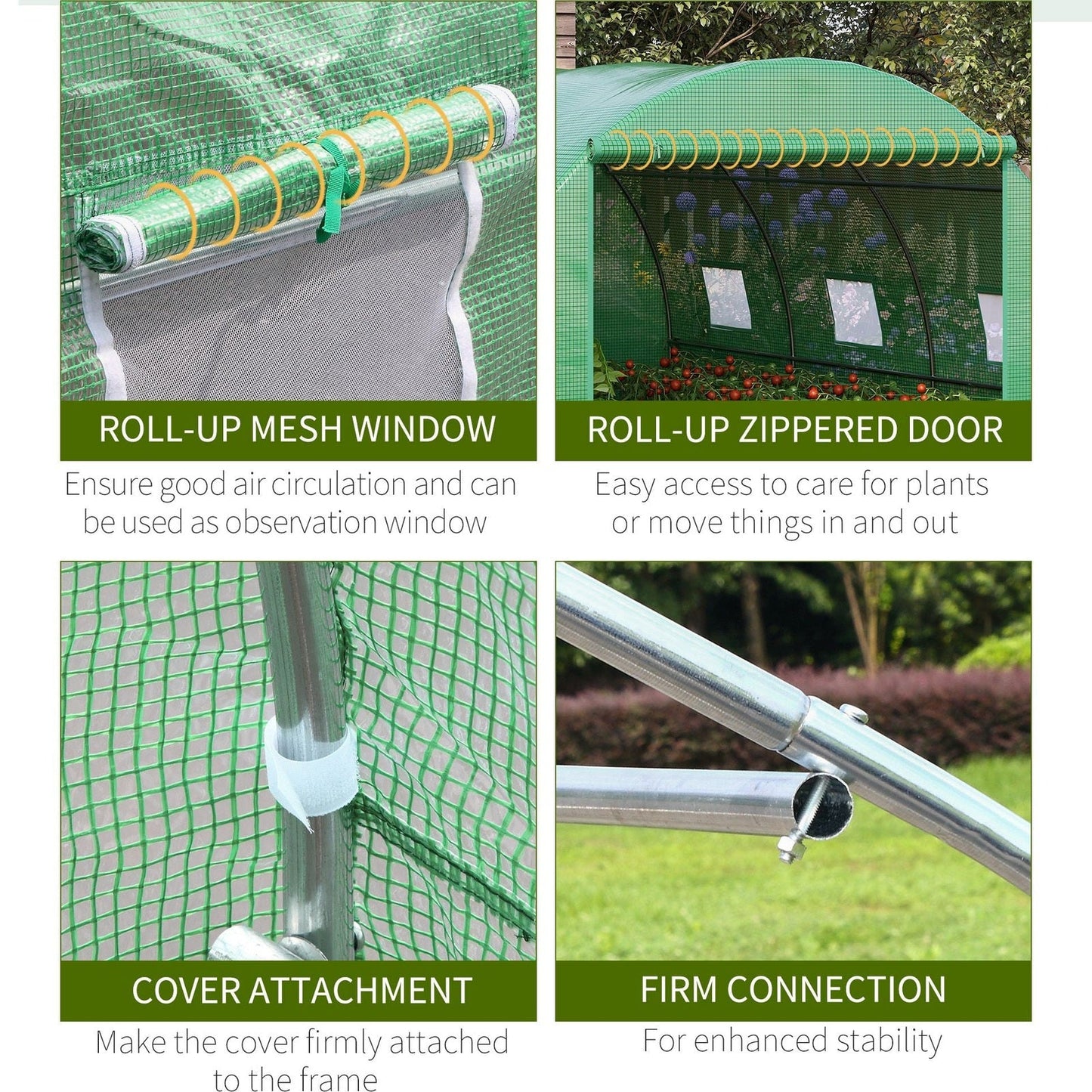 Outsunny Walk-In Tunnel Greenhouse With Pe Cover Zipper Door & Roll Up Window Green
