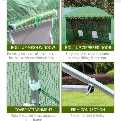 Outsunny Walk-In Tunnel Greenhouse With Pe Cover Zipper Door & Roll Up Window Green