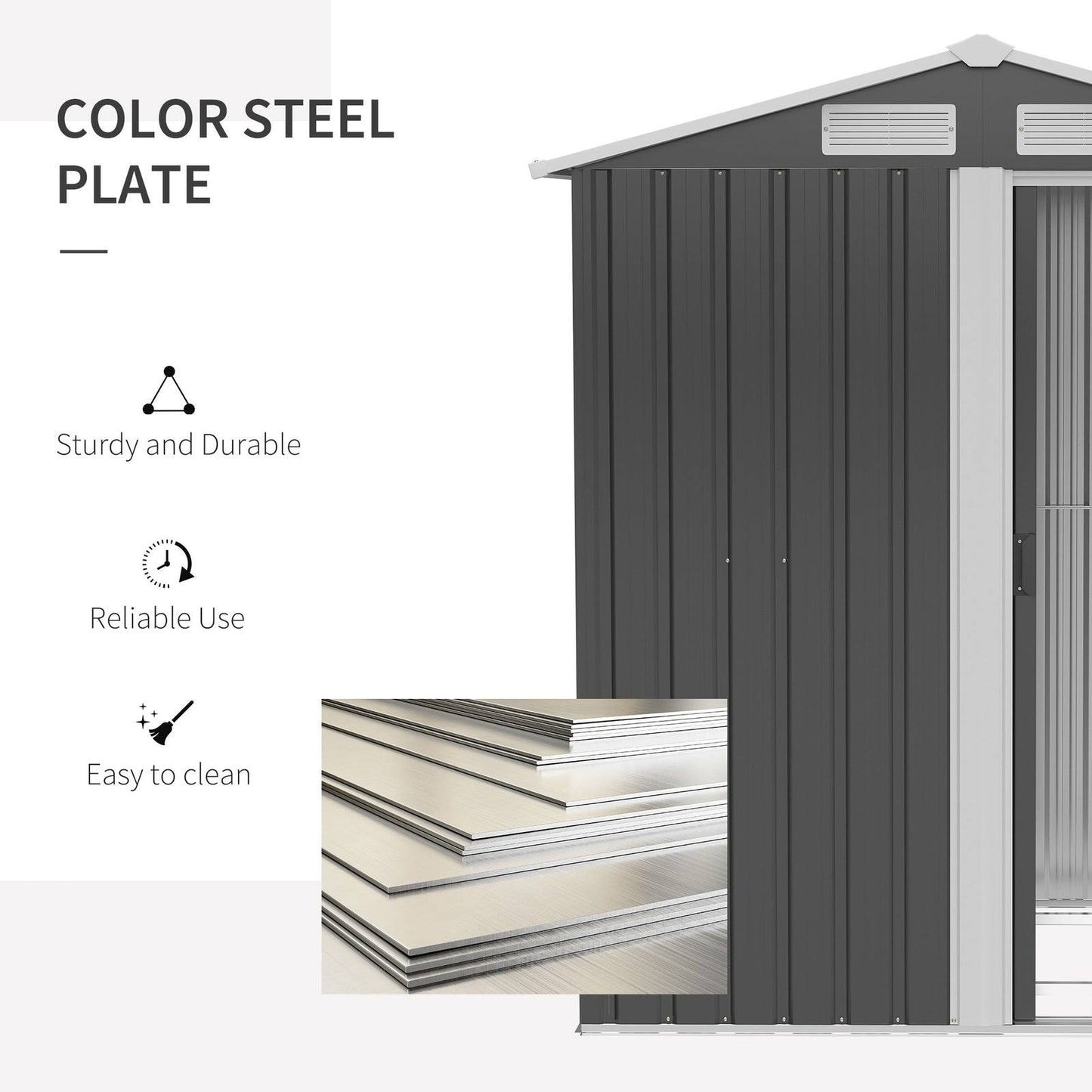 Galvanised 5 x 4' Single Door Apex Shed Steel Grey by Steadfast