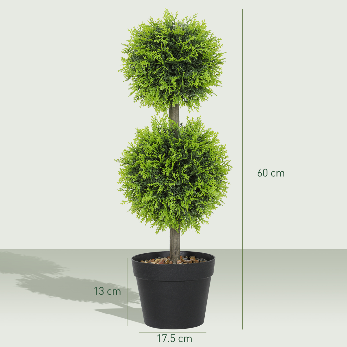 HOMCOM Set of 2 Artificial Topiary Cypress Ball Trees with Pot and Pebbles