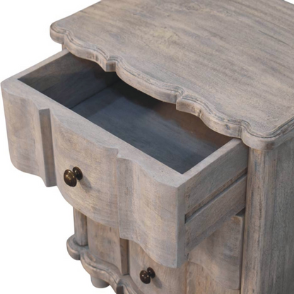 Artisan Furniture Solid Wood Beaumont Curved Nightstand, 3 Drawers, Grey