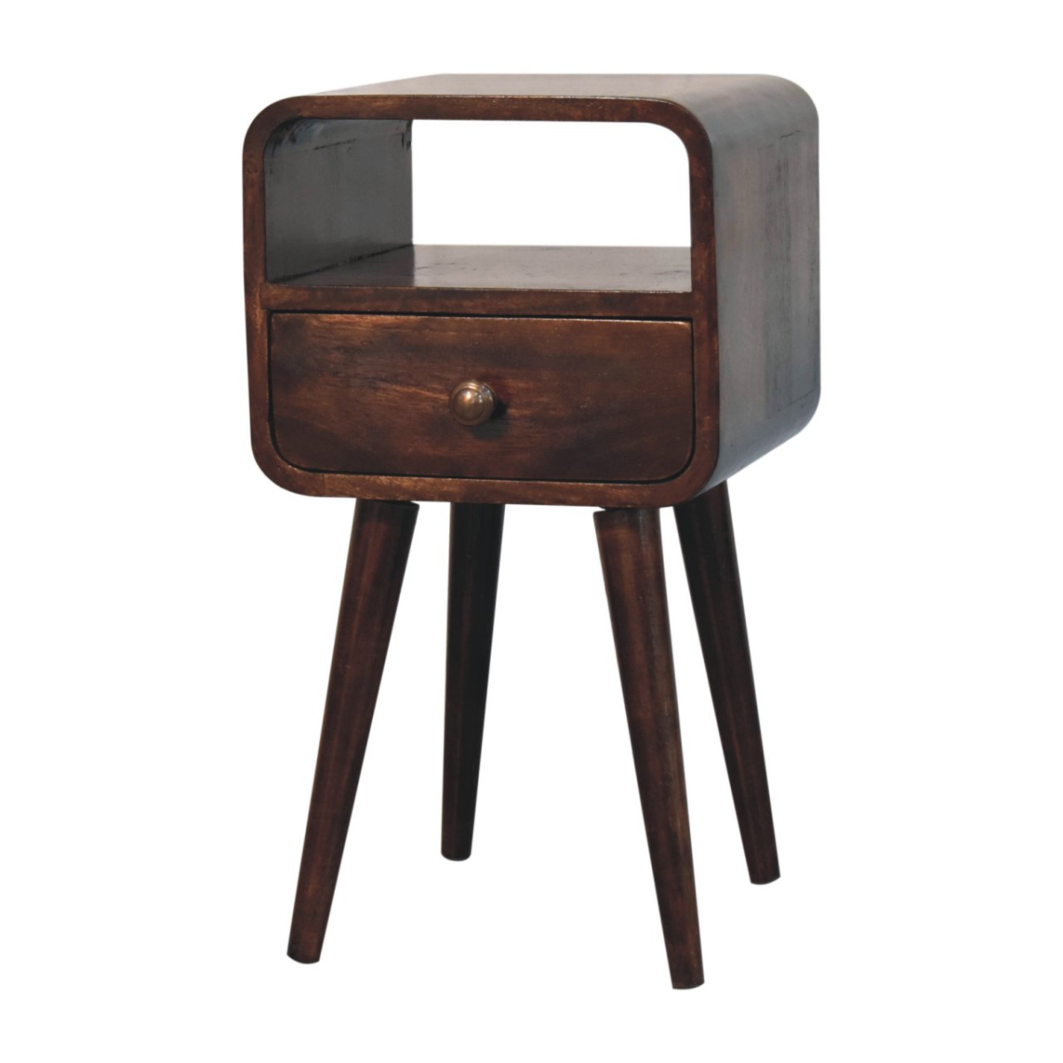 Artisan Furniture Solid Wood Mini California Walnut Curved Bedside with Open Slot