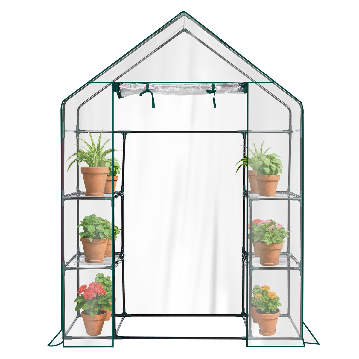Mini Walk-in Greenhouse with PVC Cover, 4-Shelf Indoor Outdoor Plant Gardening Green House for Garden Backyard, 56" x 29" x 77", Transparent