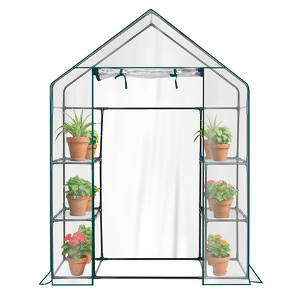 Mini Walk-in Greenhouse with PVC Cover, 4-Shelf Indoor Outdoor Plant Gardening Green House for Garden Backyard, 56" x 29" x 77", Transparent