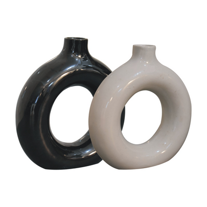 Artisan Furniture Home Decor Accessories - Black & White Gloss Flower Vase