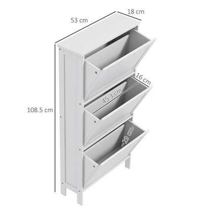 HOMCOM Narrow Shoe Storage Cabinet with 3 Flip Drawers, White
