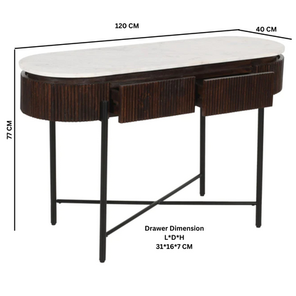 Opal Mango Wood Console Table With Marble Top And Metal Legs