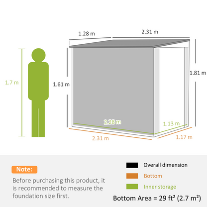 Outsunny 7.6 x 4ft Outdoor Garden Storage Shed with Window, Dark Grey