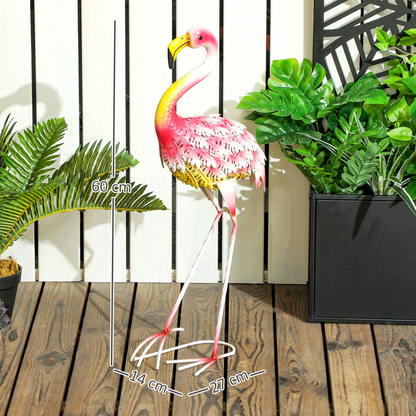 Outsunny Flamingo Garden Statue, Metal Garden Ornament with Stakes, Pink
