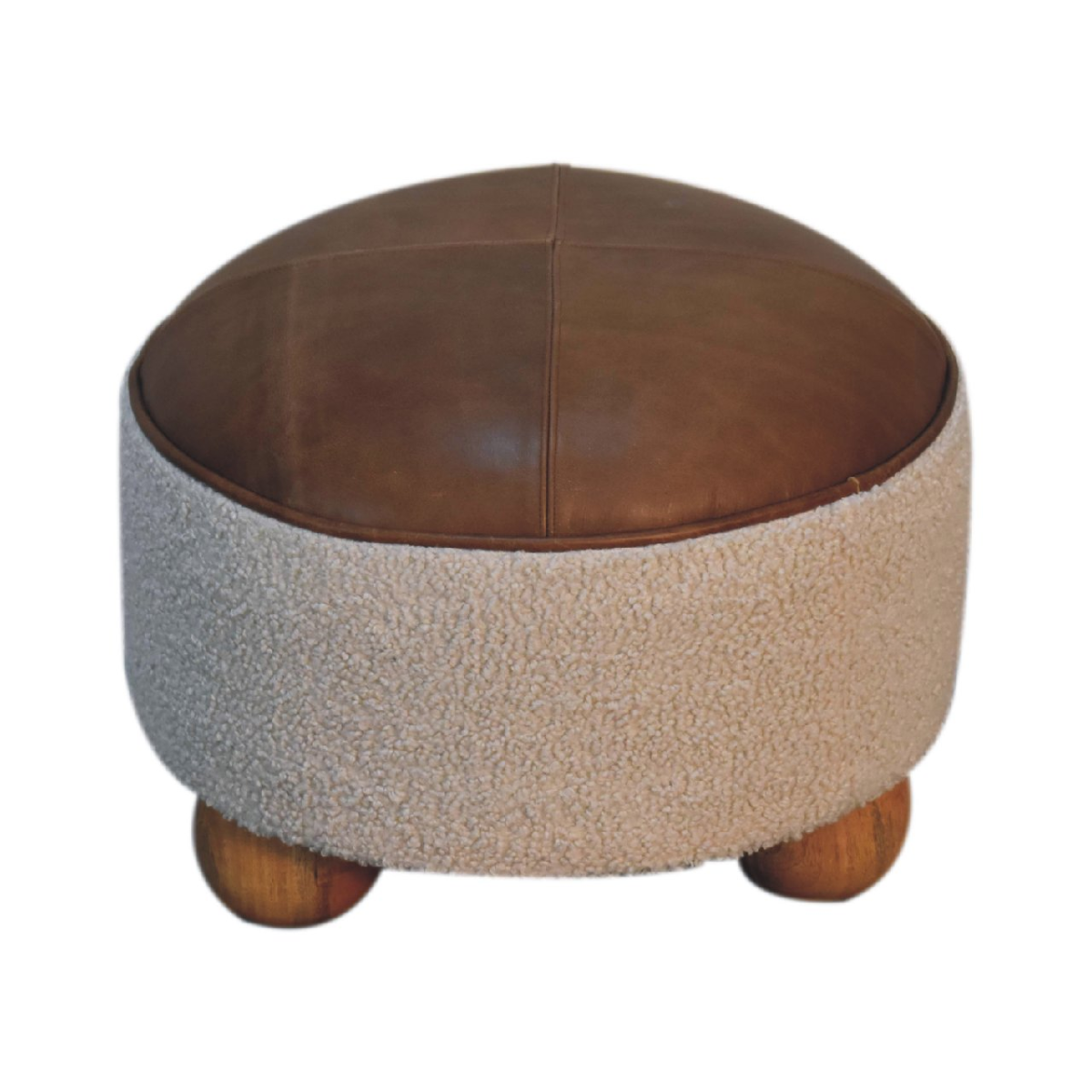 Artisan Furniture Solid Mango Wood Cream Boucle Buffalo Footstool