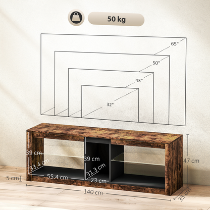 HOMCOM TV Stand, Entertainment Centre with LED Lights, Rustic Brown