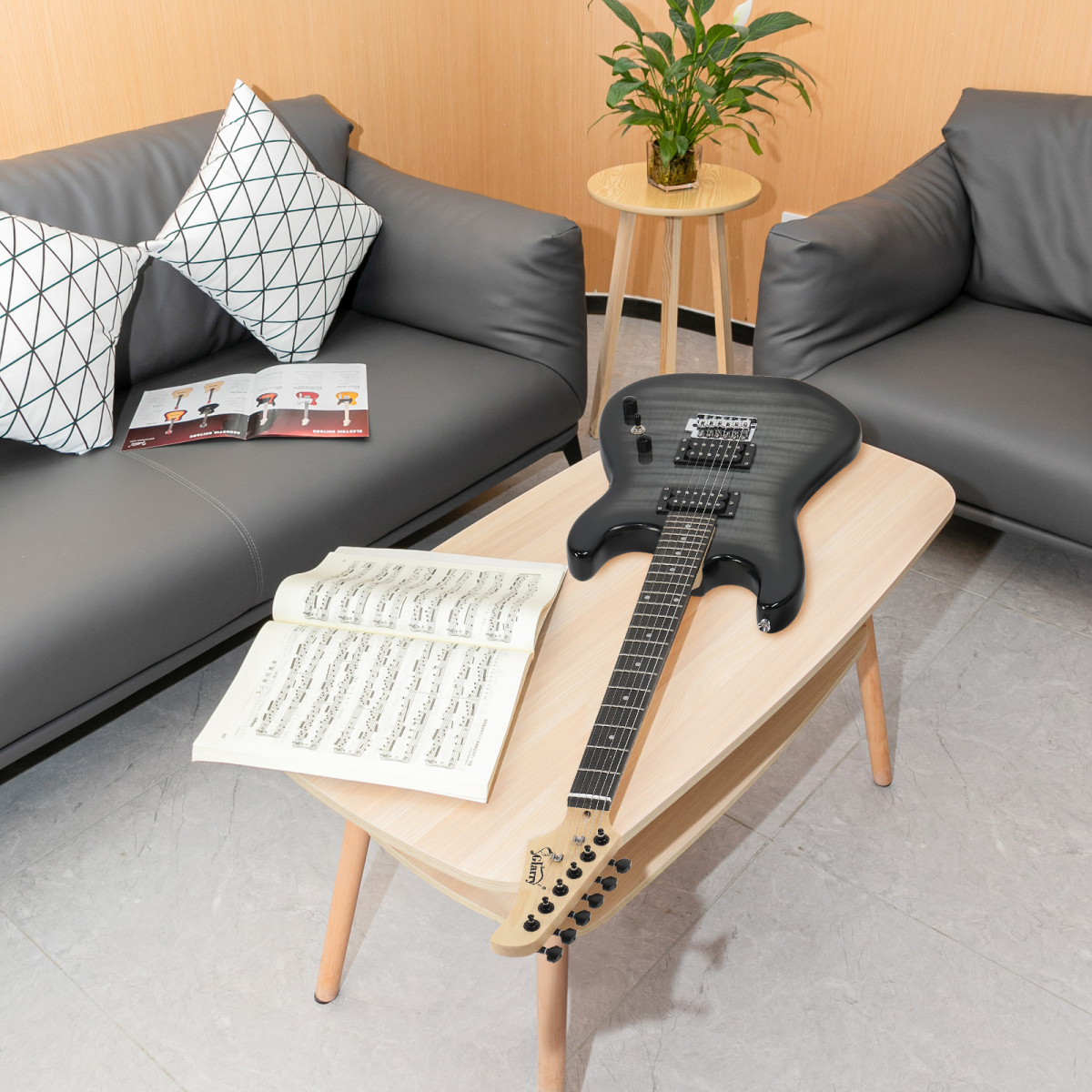 GST Stylish H-H Pickup Tiger Stripe Electric Guitar Kit with 20W AMP Bag Guitar Strap Black