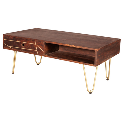 Dark Gold Rectangular Coffee Table With Drawer