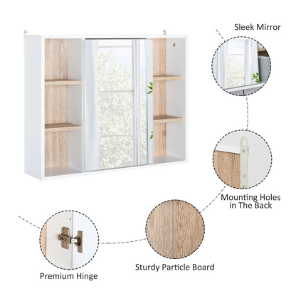 HOMCOM Wall Mounted Bathroom Storage Cabinet w/ Mirrored Door, Adjustable Shelf