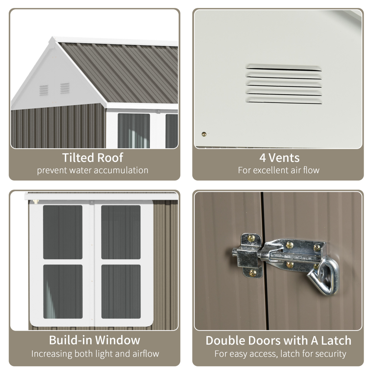 Outsunny 8x6ft Metal Garden Shed - Grey, Outdoor Storage w/ Doors, Window, Metal Construction