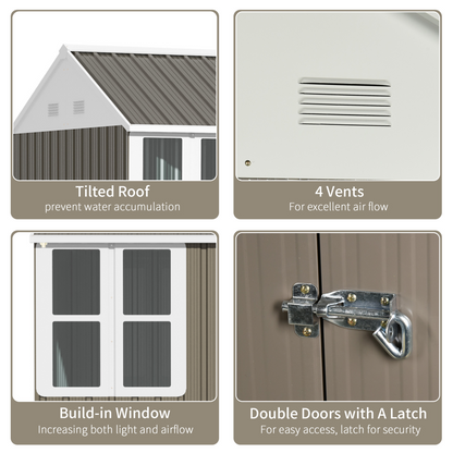 Outsunny 8x6ft Metal Garden Shed - Grey, Outdoor Storage w/ Doors, Window, Metal Construction