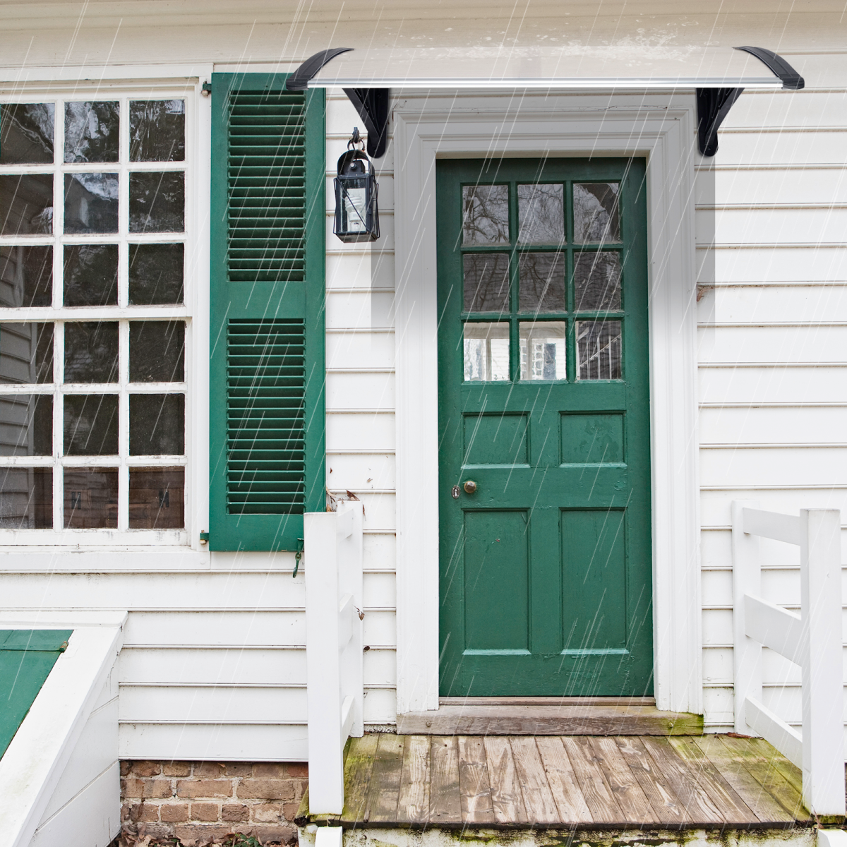 HT-100 x 80 Household Application Door & Window Rain Cover Eaves Canopy White & Black Bracket