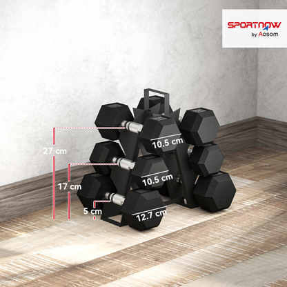 SPORTNOW 36KG Hex Dumbbell Set with Dumbbell Rack, Rubber Coated Weights