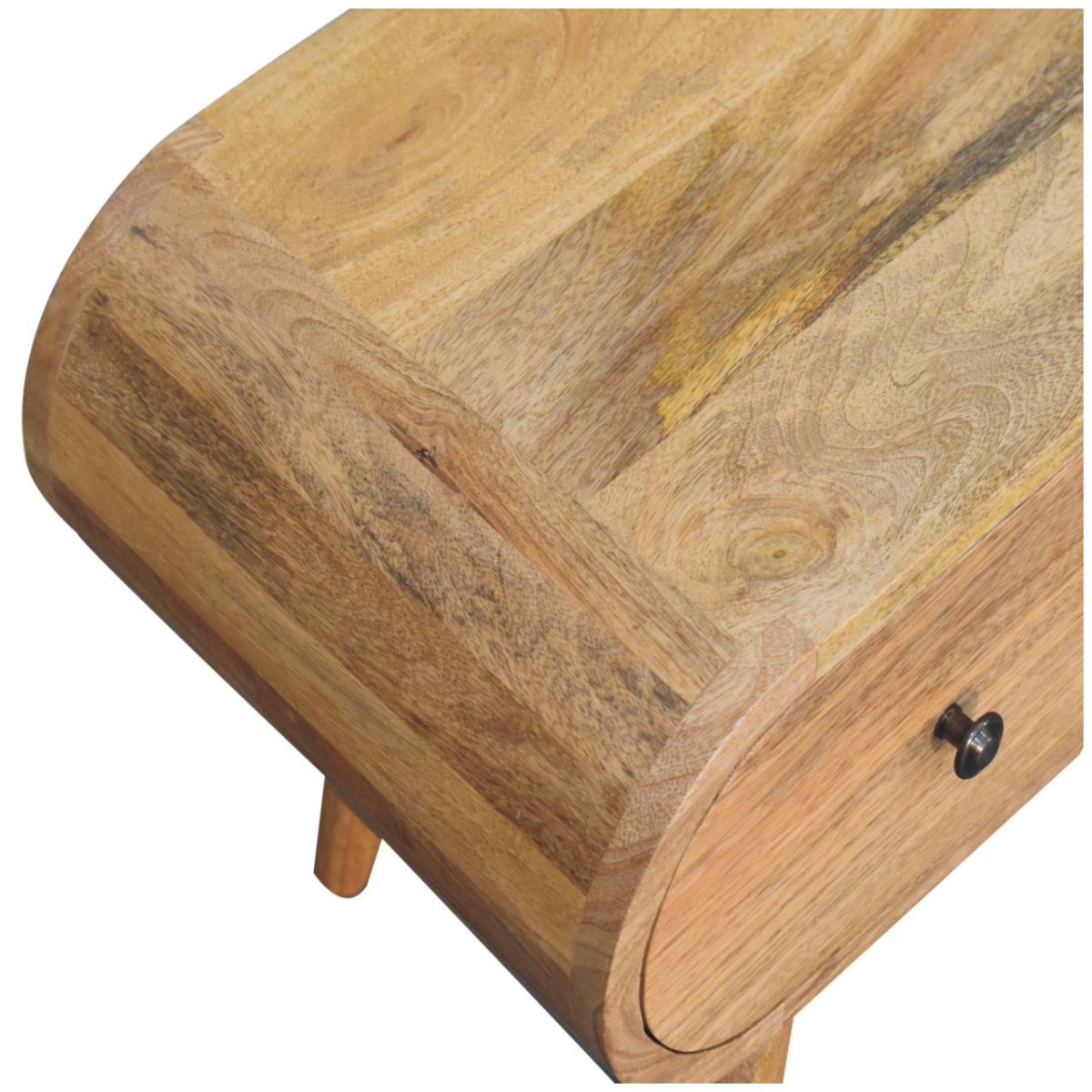 Artisan Furniture Solid Wood Oak-ish Circular TV Unit, Beige, 2 Drawers and Open Slot