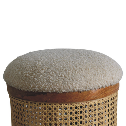 Artisan Furniture Solid Mango Wood Cream Boucle Larissa Footstool
