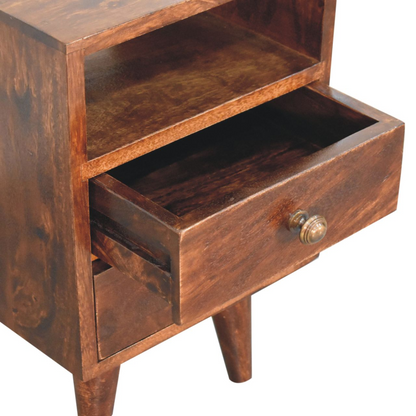 Artisan Furniture Solid Wood Mini Classic California Walnut Bedside, Brown, 2 Drawers and 1 Shelf