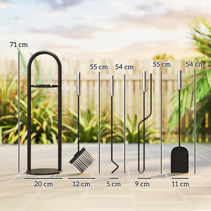 Outsunny 5 PCS Fireplace Companion Set, Metal Fireside Companion Set, Silver