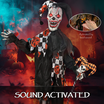 Outsunny Sound Activated Halloween Animatronics Clown with Red Light Up Eyes