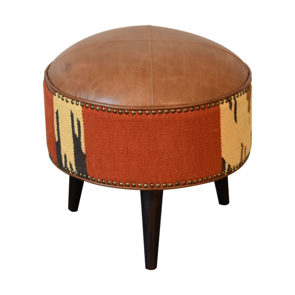 Artisan Furniture Durrie & Leather Mixed Footstool