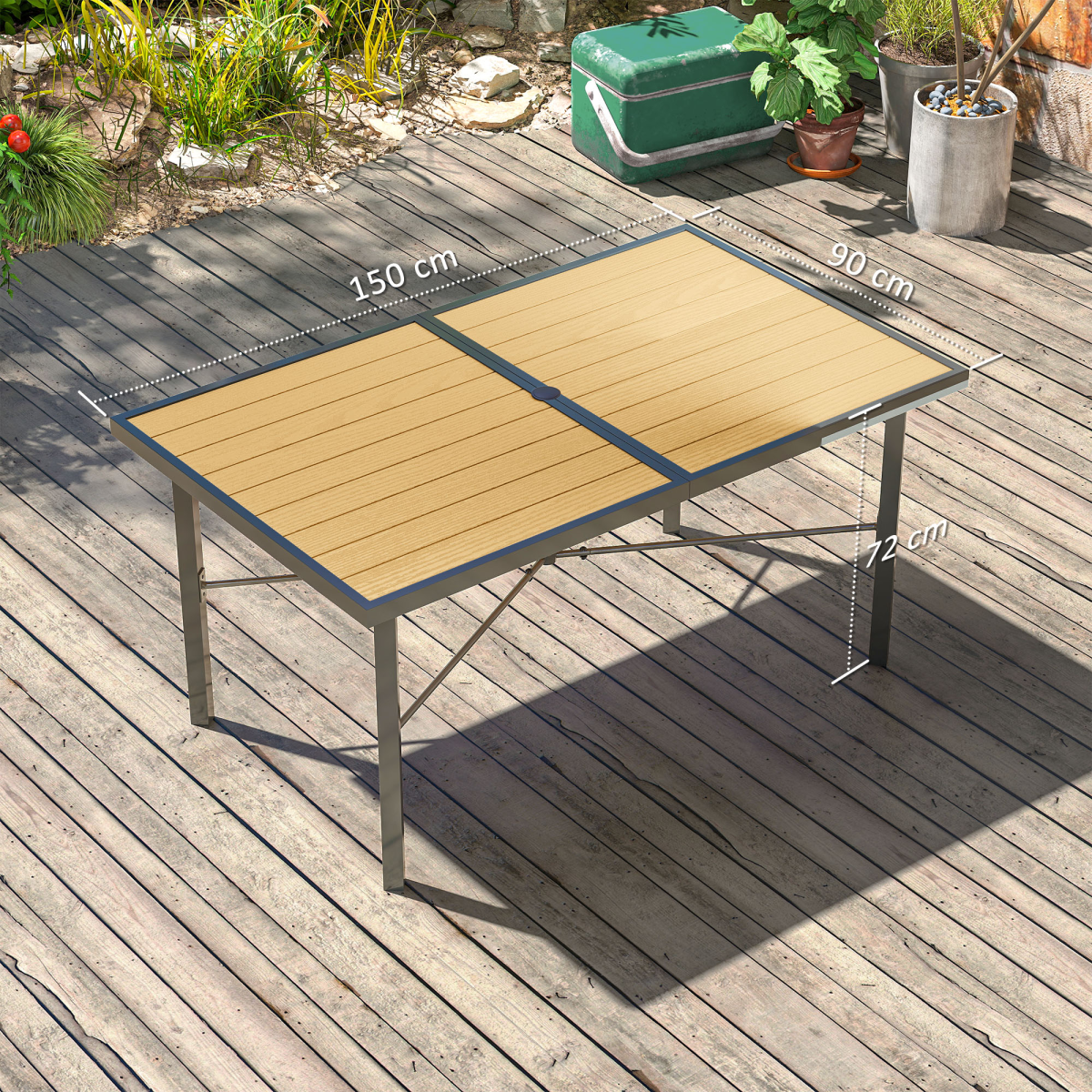 Outsunny Garden Table for 6, Outdoor Dining Table with 5cm Umbrella Hole