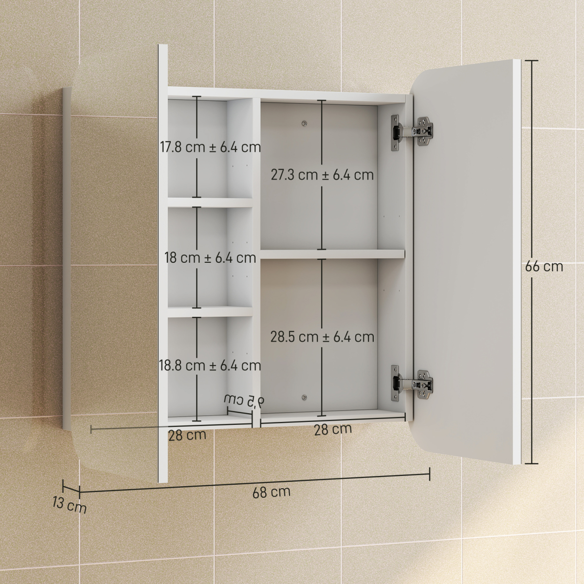 HOMCOM Arched Bathroom Mirror Cabinet, Wall Mounted Mirrored Cabinet