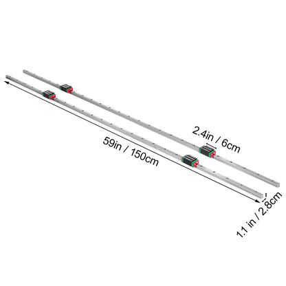 VEVOR Linear Guideway Rail Linear Slide Guide Rails HSR15/HSR20 1700-1500 mm with Bearing Block for DIY CNC Routers Lathes Mills