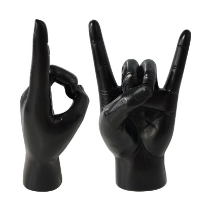 Resin Rock n Roll Hand Gesture Sculpture, Black and Gold Figurine for Home Decor Statue Gift