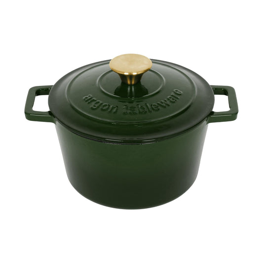 2.8L Dark Green Round Cast Iron Casserole Dish