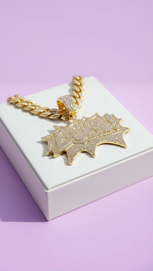 Bom Crystal Iced Out Medallion Chain Necklace