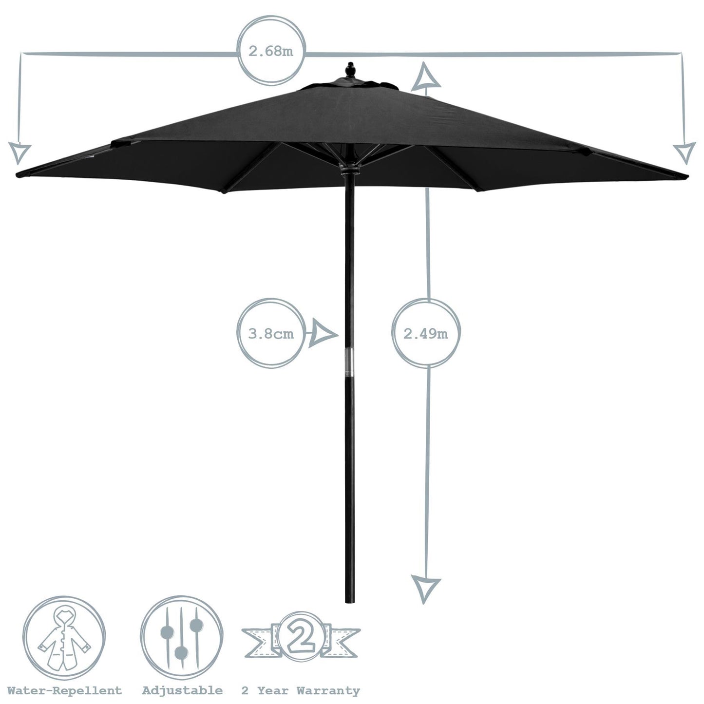 2.7m x 2.5m Wooden Garden Parasol with Black Concrete Base