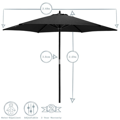 2.7m x 2.5m Wooden Garden Parasol with Black Concrete Base