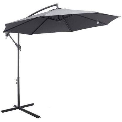 Outsunny 3(M) Garden Parasol Sun Shade Patio Banana Hanging Umbrella Cantilever With Crank Handle And Cross Base Grey
