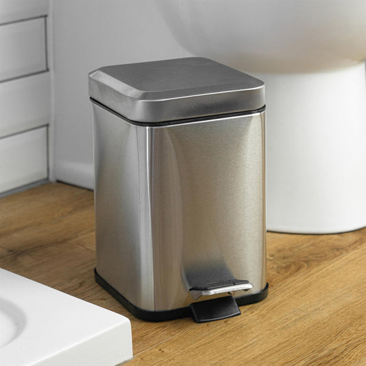 3L Brushed Steel Square Bathroom Pedal Bin