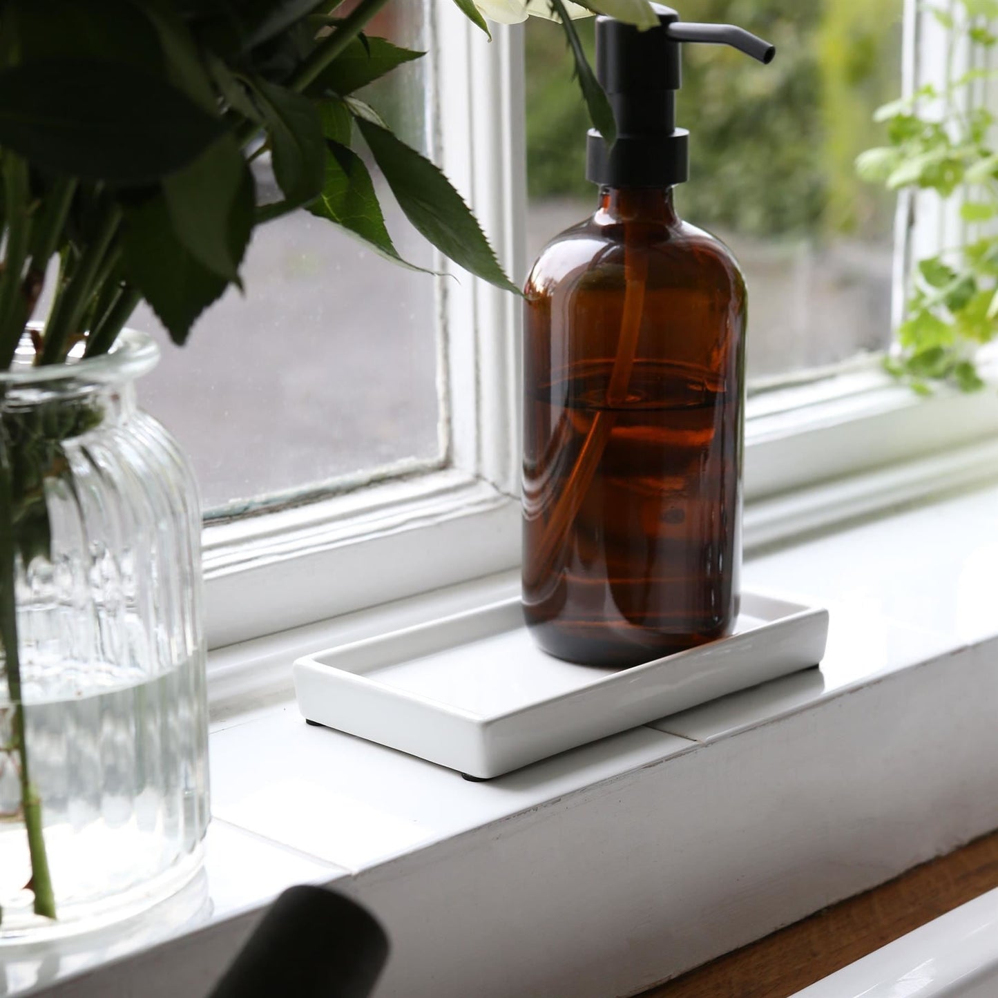 17cm White Ceramic Soap Dispenser Tray