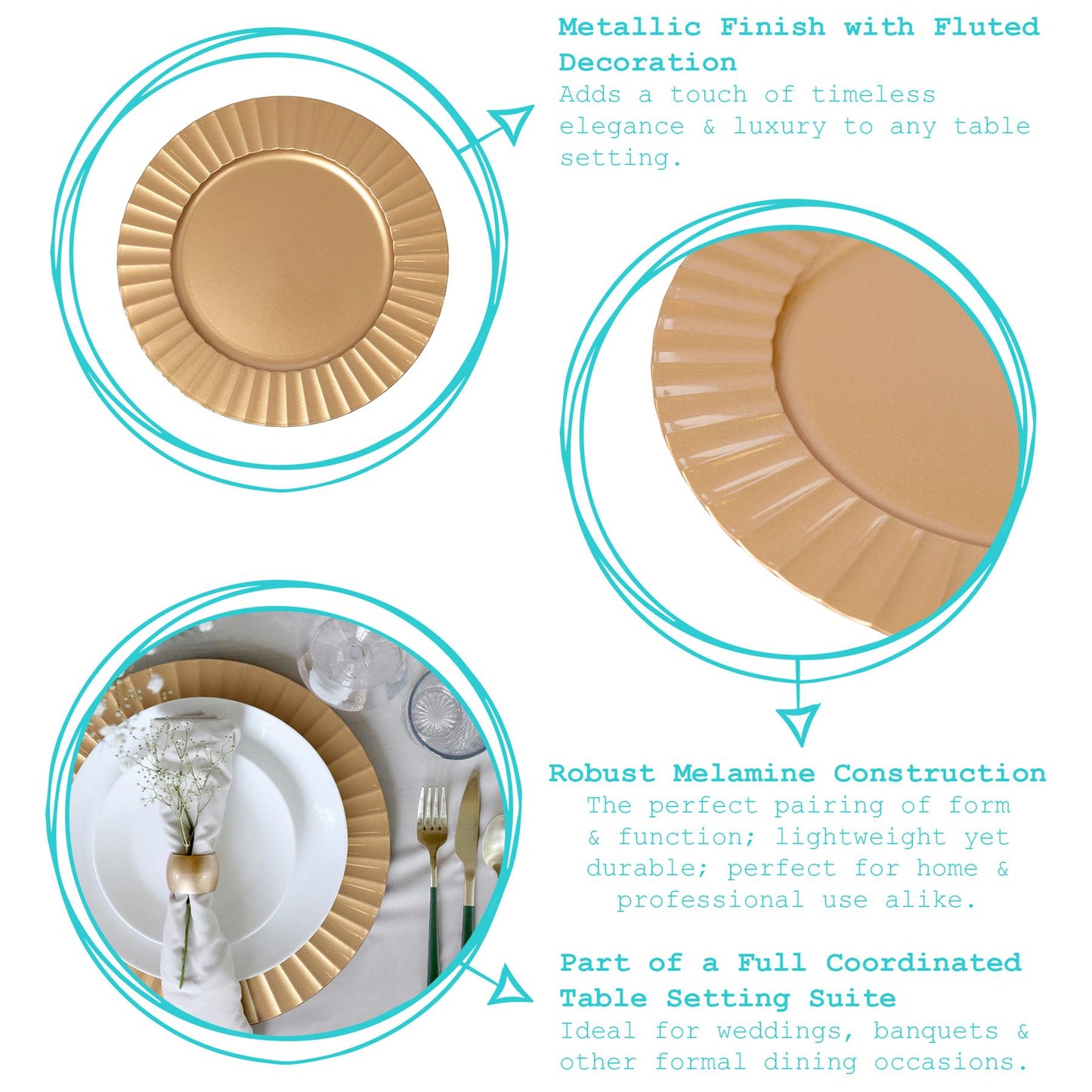 12pc Round Fluted Charger Plates Set - 33cm