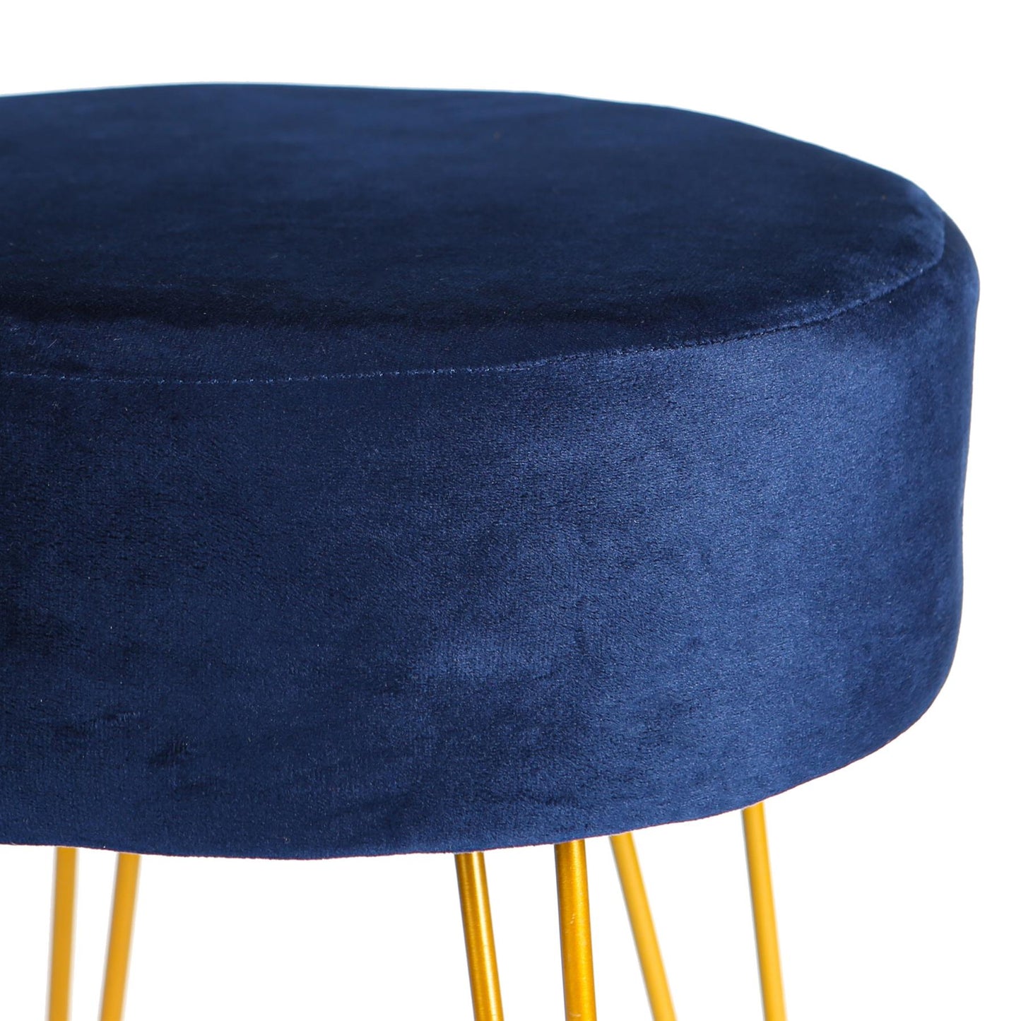 Blue Round Velvet Footstool