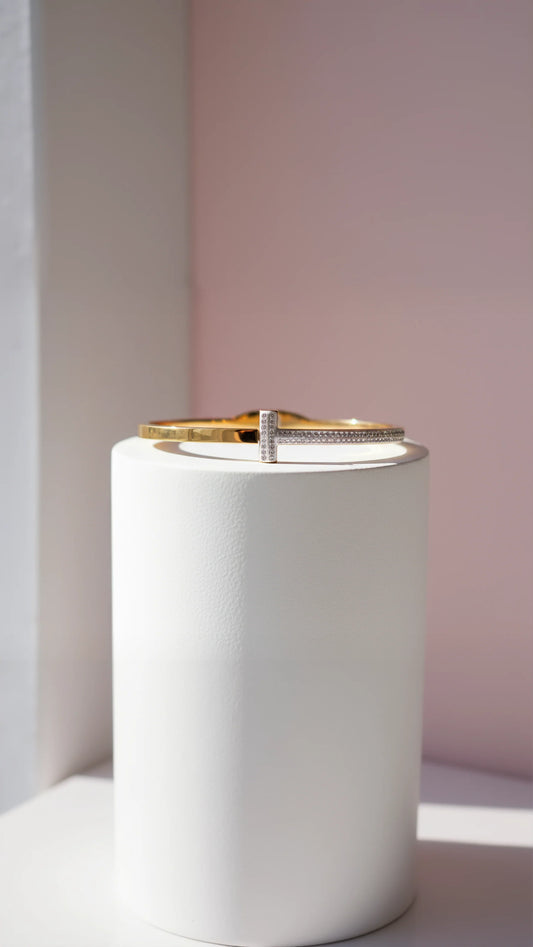 Pavé Stainless Steel T Bangle