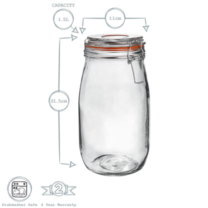 1.5L Air tight Classic Glass Storage Jar + Four Free Coloured Seals